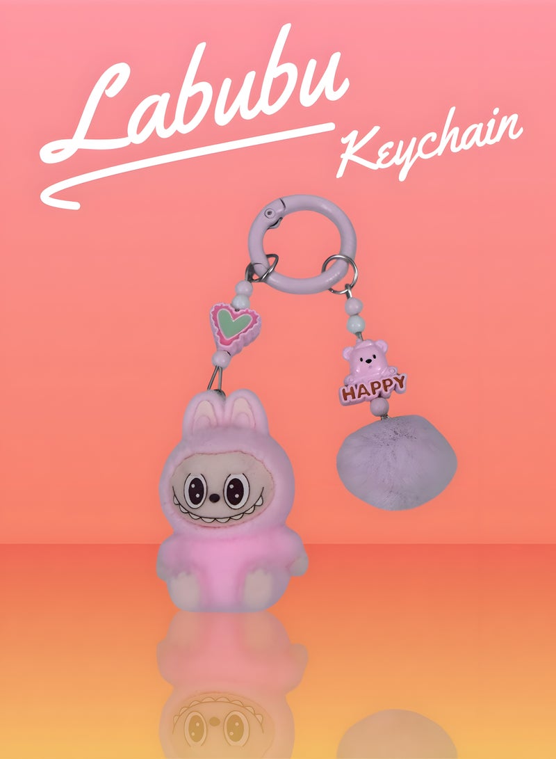 DECOR SOUQ Labubu Keychain for Bags and Keys – Cute Pink Plush Labubu Doll – Kawaii Cartoon Key Holder for Girls, Teens & Women – Soft & Lightweight Bag Accessory – Labubu Keychain with Ring Clip for Backpack, Purse, Car Keys – Limited Stock  - Image 1