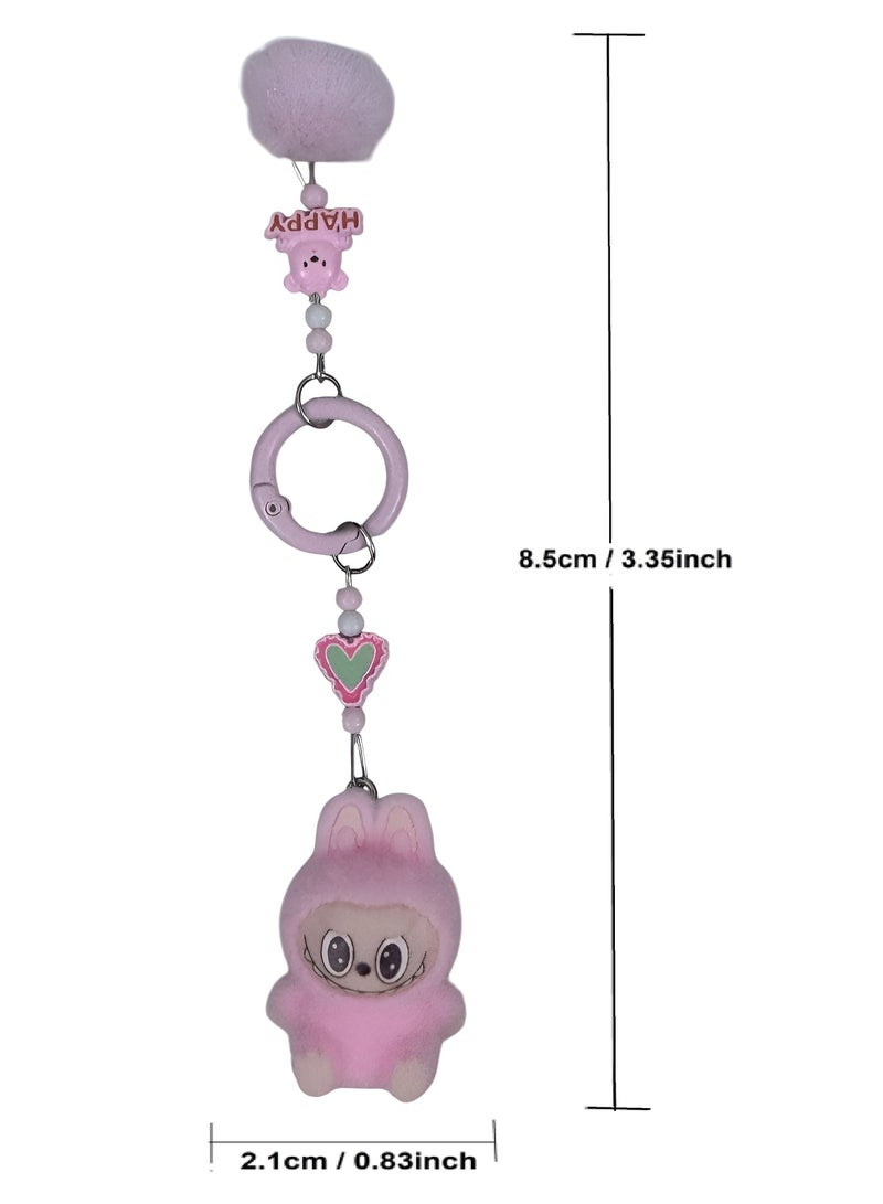 DECOR SOUQ Labubu Keychain for Bags and Keys – Cute Pink Plush Labubu Doll – Kawaii Cartoon Key Holder for Girls, Teens & Women – Soft & Lightweight Bag Accessory – Labubu Keychain with Ring Clip for Backpack, Purse, Car Keys – Limited Stock  - Image 3