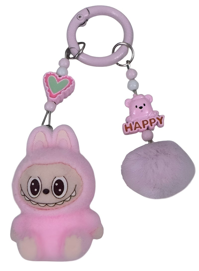 DECOR SOUQ Labubu Keychain for Bags and Keys – Cute Pink Plush Labubu Doll – Kawaii Cartoon Key Holder for Girls, Teens & Women – Soft & Lightweight Bag Accessory – Labubu Keychain with Ring Clip for Backpack, Purse, Car Keys – Limited Stock  - Image 5