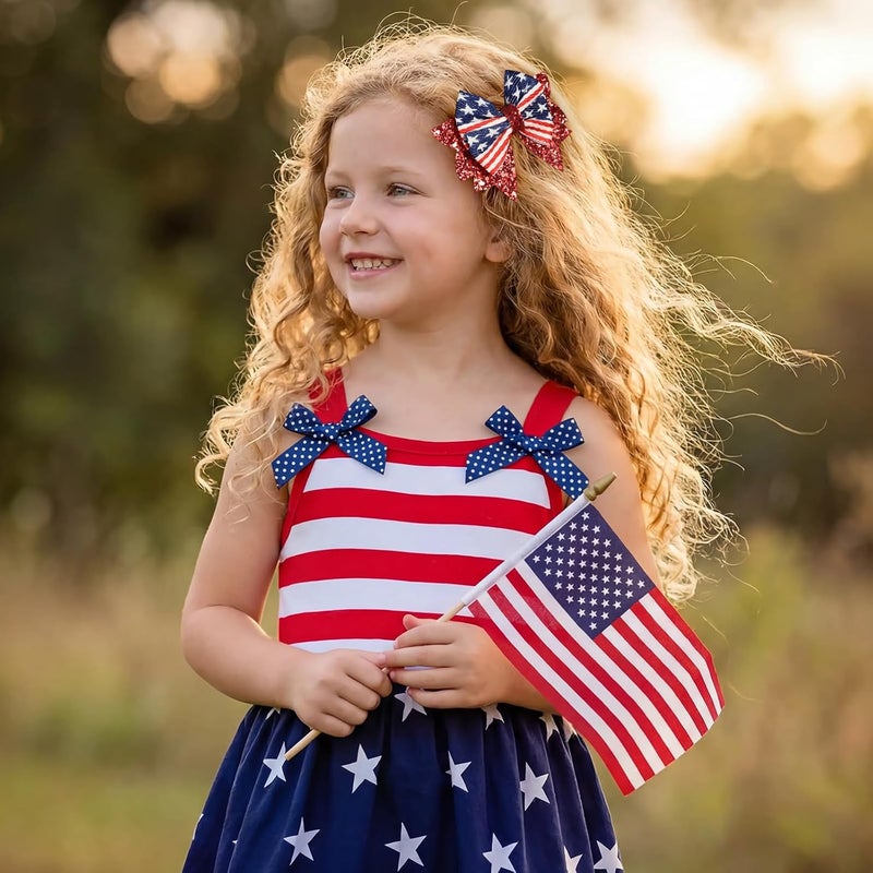 KCHIES 4th of July Bows Hair Clips 2pcs 3.5" Glitter Red White Blue Stars Stripes Patriotic Hair Bows for Teen Girls Women Independence Memorial Day Xmas Party Outfit Dress Decor Accessory Gift - Image 3