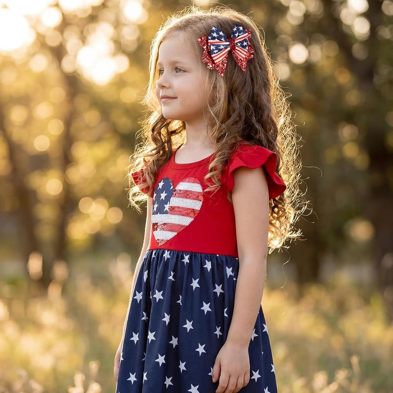 KCHIES 4th of July Bows Hair Clips 2pcs 3.5" Glitter Red White Blue Stars Stripes Patriotic Hair Bows for Teen Girls Women Independence Memorial Day Xmas Party Outfit Dress Decor Accessory Gift - Image 5