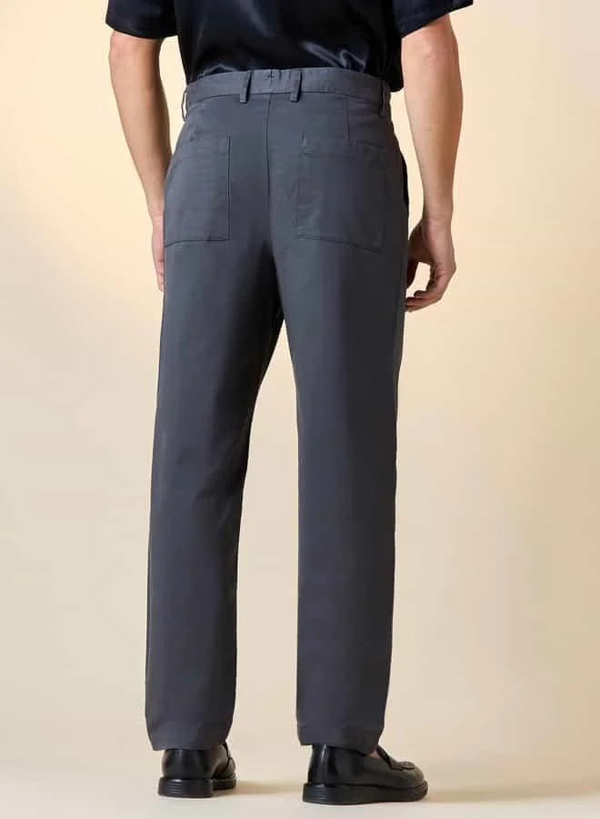 Iconic Iconic Regular Fit Mid-Rise Pants with Pockets