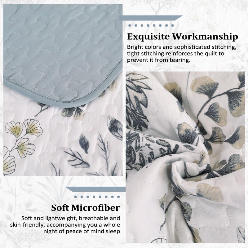 Anibedding Queen Size Quilt Sets Blue Floral Pattern Quilt Bedding Set, 3 Pieces Botanical Quilt Soft Microfiber Bed Coverlet for All Season(96" x 90) - Image 4