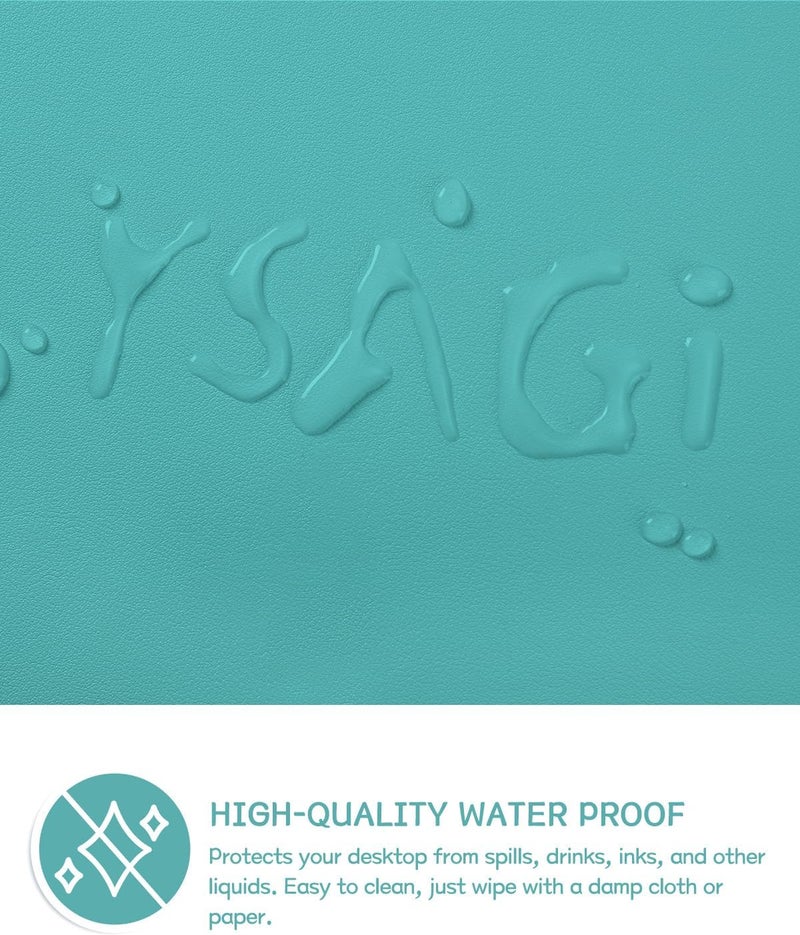 يساجي وسادة مكتب غير قابلة للانزلاق YSAGi، جلد PVC، حصائر مكتب وورق نشاف، مستطيلة، أخضر أزرق، 31.5 × 15.7 بوصة - Image 4
