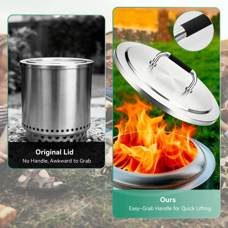 COGRICHBF Fire Pit Lid for Solo Stove Bonfire 19.5", 304 Stainless Steel Round Firepit Lid with Heat-Resistant Handle, Waterproof Outdoor Fire Pit Cover Top - Image 5