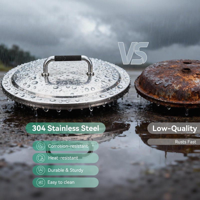 COGRICHBF Fire Pit Lid for Solo Stove Bonfire 19.5", 304 Stainless Steel Round Firepit Lid with Heat-Resistant Handle, Waterproof Outdoor Fire Pit Cover Top - Image 3