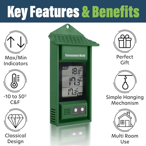 Thermometer World Digital Max Min Thermometer - Monitor Max and Min Temperatures with This Handy Greenhouse Thermometer Garden Accessories Easily Wall Mounted Maximum Minimum - Image 2