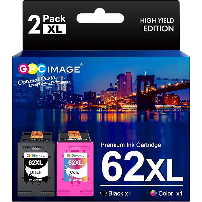استبدال خرطوشة الحبر المعاد تصنيعه من GPC Image ل 62XL 62 XL ل Envy 5540 5660 7645 5642 5542 5643 5640 7644 5661 7643 5663 OfficeJet 250 5740 200 5745 5741 5744 طابعة (1 أسود 1 ثلاثي الألوان)