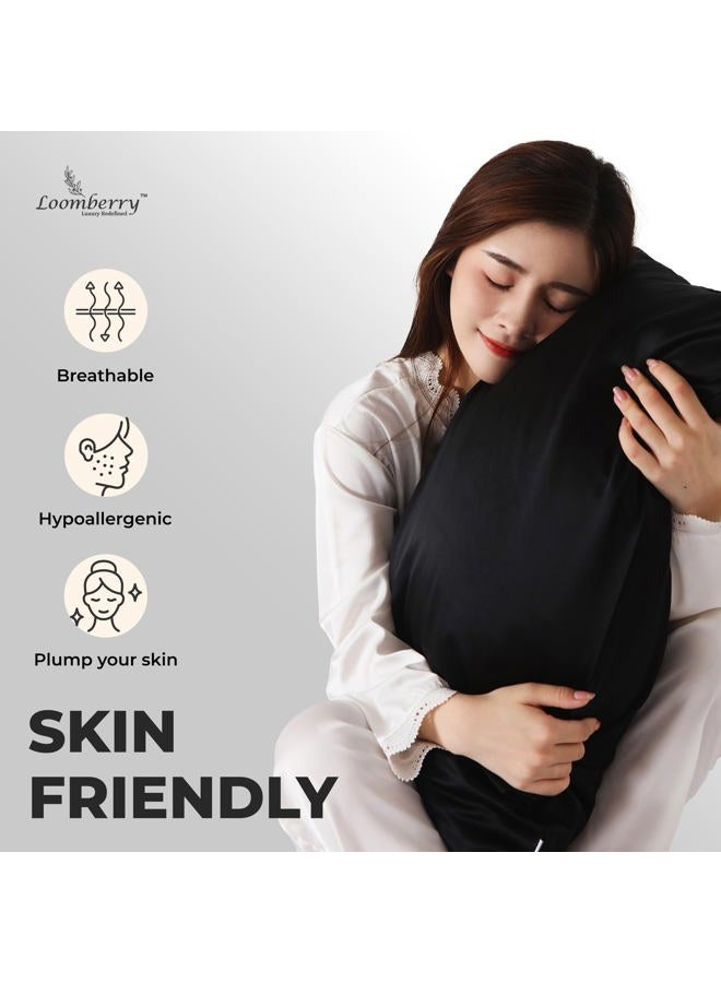 LOOMBERRY 100% Natural 22 Momme Pure Mulberry Silk Pillowcase for Hair and Skin Both Sides 22 Momme Highest Grade 6A with Hidden Zipper (Charcoal, Standard (50x66CM)) - Image 3