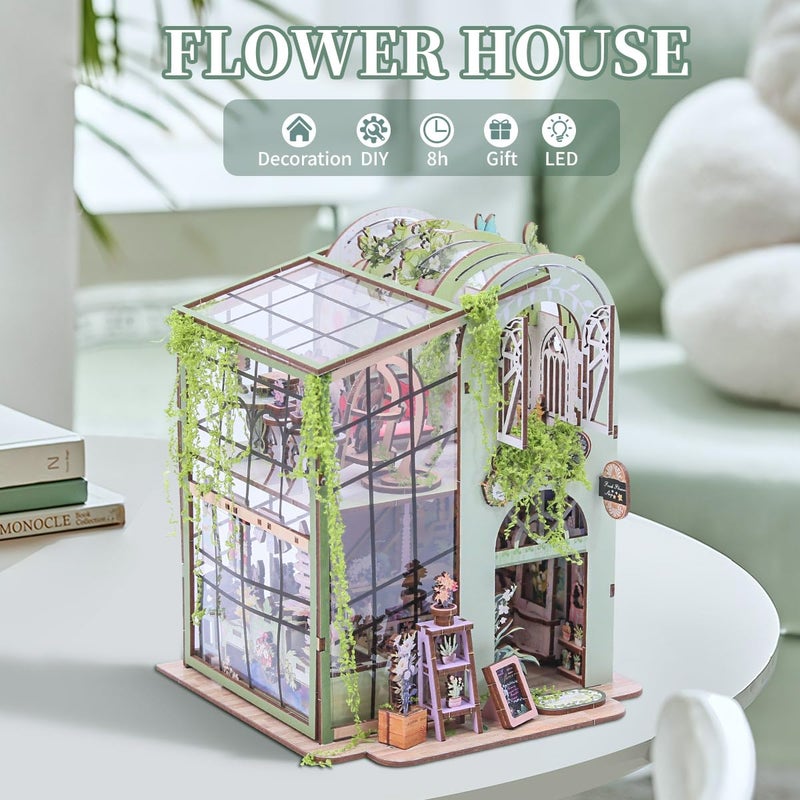Insgen Miniature Flower House Kit, Dollhouse Booknook Making Kits with Furniture, Bookshelf Decor 3D Wooden Puzzle DIY Tiny Shop for Adults and Teenagers - Image 2