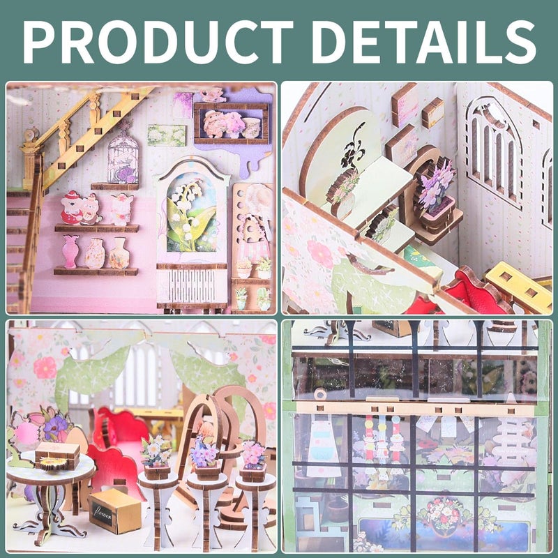Insgen Miniature Flower House Kit, Dollhouse Booknook Making Kits with Furniture, Bookshelf Decor 3D Wooden Puzzle DIY Tiny Shop for Adults and Teenagers - Image 5