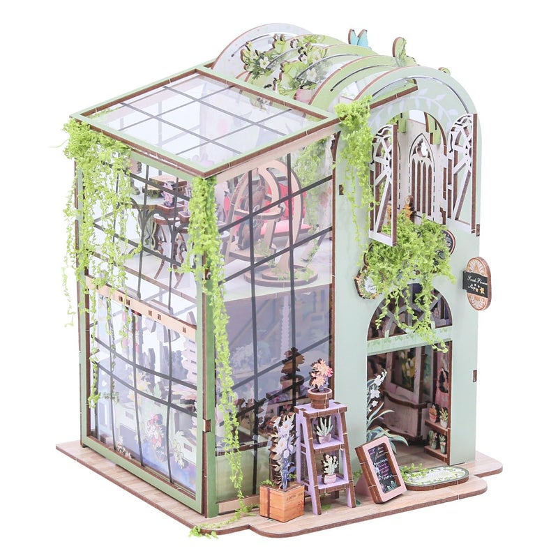 Insgen Miniature Flower House Kit, Dollhouse Booknook Making Kits with Furniture, Bookshelf Decor 3D Wooden Puzzle DIY Tiny Shop for Adults and Teenagers - Image 1