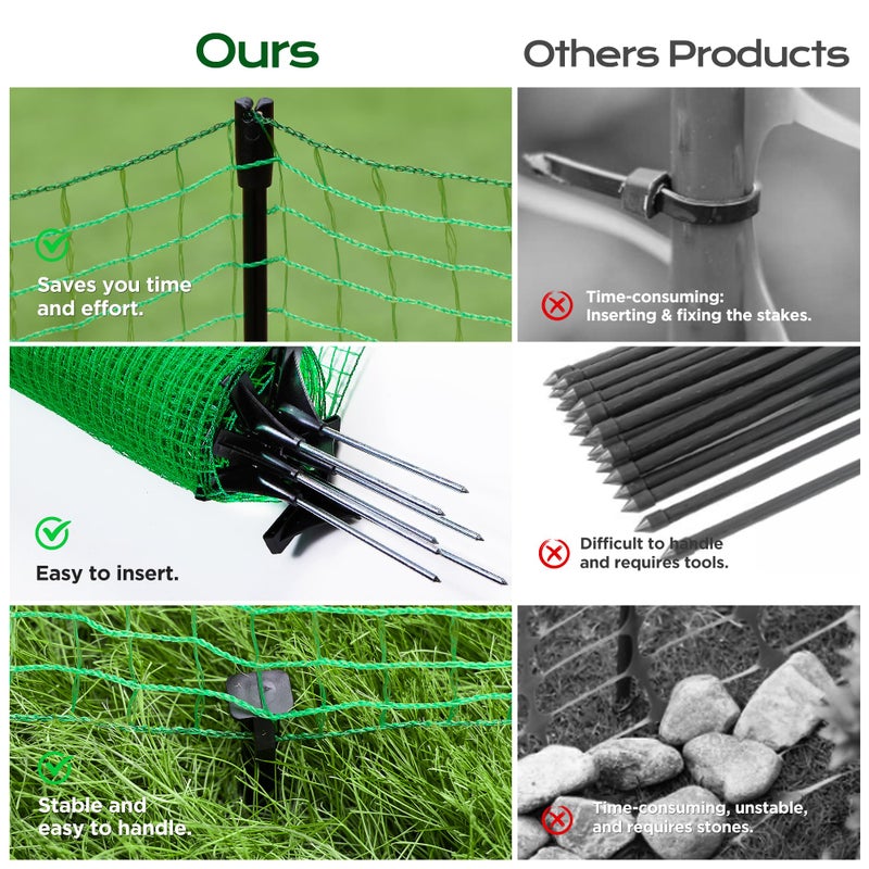 HIDALIFE Temporary Fence with Posts,4'x50' Safety Barrier for Dog Snow Plastic Mesh Fencing with Fiberglass Stake Windbreak Rope,Movable Fencing Roll for Garden Backyard Outdoor Animal Protect - Image 5