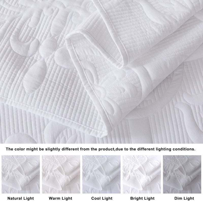 B2EVER White Damask Quilt Twin Size Bedding Sets with 1 Pillow Sham, Boho Bedspread Lightweight Soft Farmhouse Vintage Bohemian Coverlet Retro Jacquard Pattern Bed Cover for All Season, 2 Pieces - Image 5