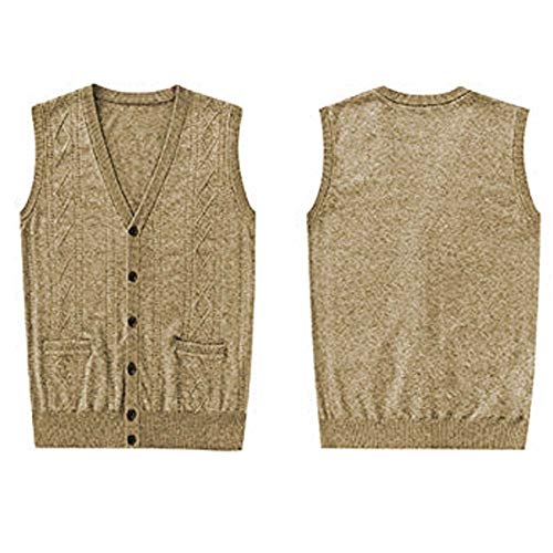 Malvina Men's Front Open Buttoned Sleeveless Woollen Cardigan with Pockets (Creamy, Meidum) - Image 3