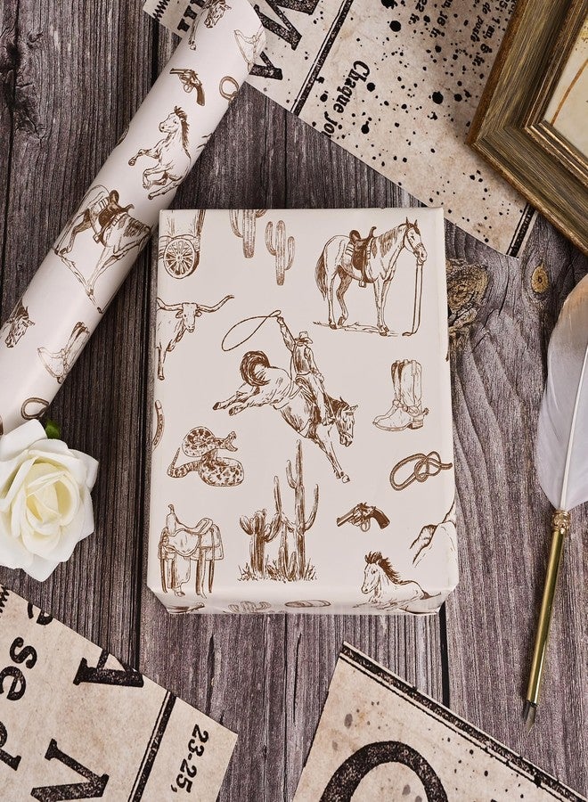 Vnaaem Western Cowboy Wrapping Paper Roll for Men Women Boys - Brown Wild West Style Design Gift Wrap Sheets for Holiday Winter Party DIY Craft Party(Total 28.5sq.ft) - Image 4