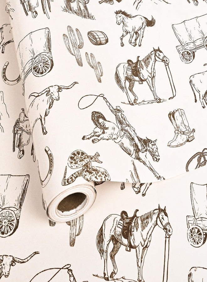 Vnaaem Western Cowboy Wrapping Paper Roll for Men Women Boys - Brown Wild West Style Design Gift Wrap Sheets for Holiday Winter Party DIY Craft Party(Total 28.5sq.ft) - Image 1
