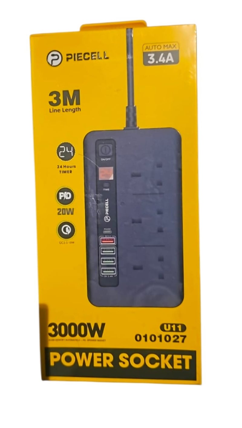 PIECELL 3-meter multi-purpose power extension cord with timer, 3000 watts - Image 2