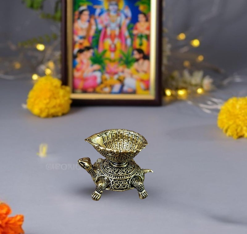 Ayas Craft Ayas craft Antique Creation Brass 15 Inch Tortoise Diya for Home Temple Puja Kachua Diya Lamp for Wealth Good Luck Oil Wick Deepak Deepam for Daily Pooja Mandir Home Office Puja 
