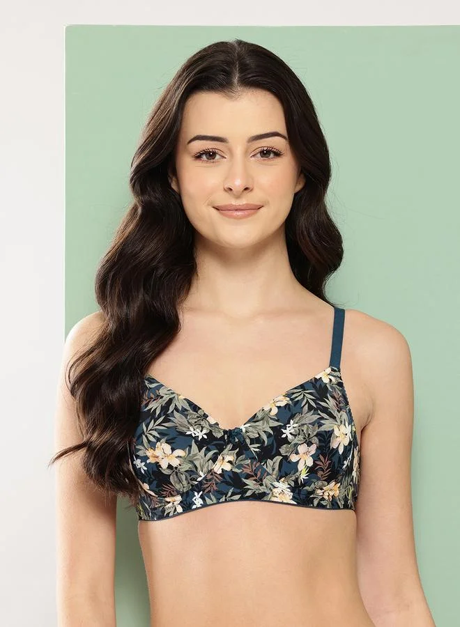 Leading Lady Teal Printed Lightly Padded Non Wired T-Shirt Bra