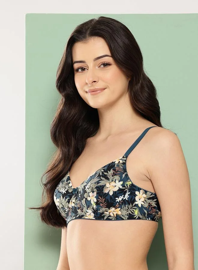 Leading Lady Teal Printed Lightly Padded Non Wired T-Shirt Bra