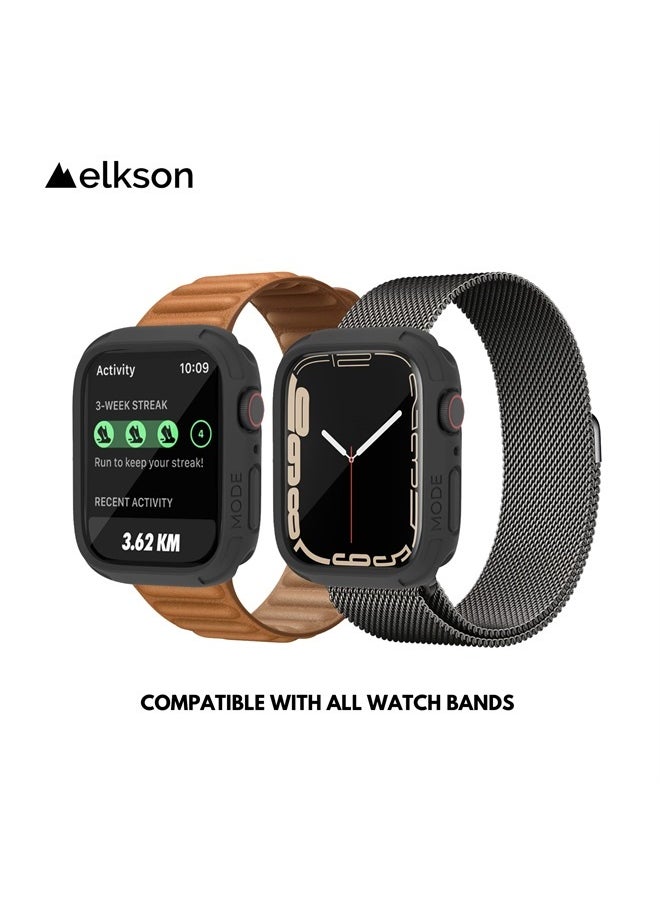 elkson - Compatible with Apple Watch 45mm Bumper Case, Quattro 2.0 Series Rugged Case for Apple Watch and iWatch Series 7, Military Grade Durable Protective Cover, Flexible Shock Proof, Grey - Image 1