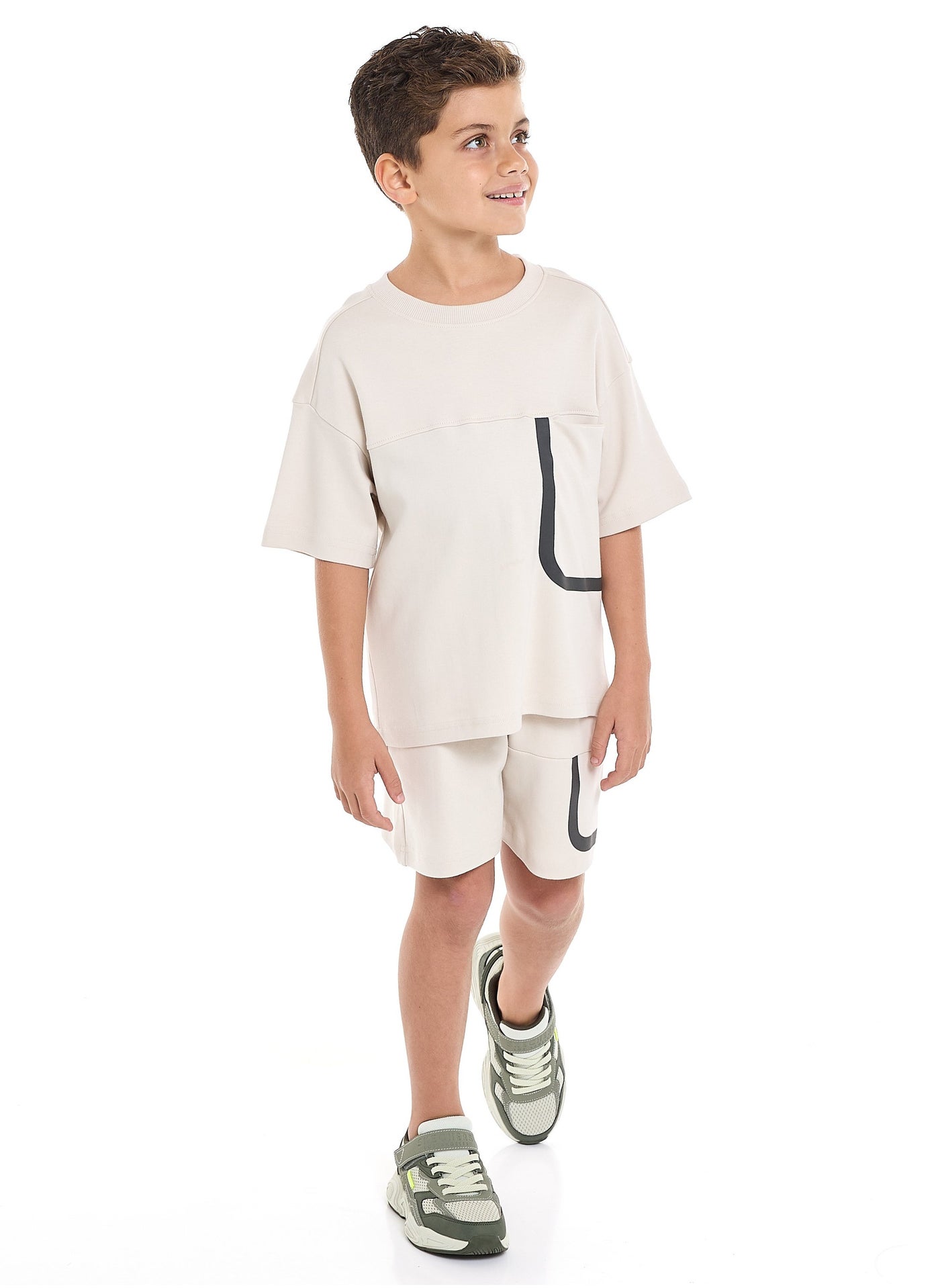 Victor and Jane Boys' Jacquard Set – Beige Colour Striped Design with Textured Material