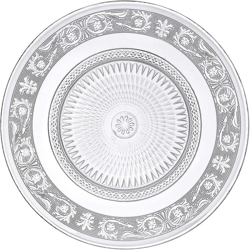 DS ENTERPRISE Glass Dinner Plate, 7 Inch Large, Serving Plate Salad Fruit Pasta Snacks Tray Crystal Decoration, Vintage Embossed Dinnerware for Catering Event, Parties, Home B'day Wedding (Set of 4 -Transparent) - Image 2