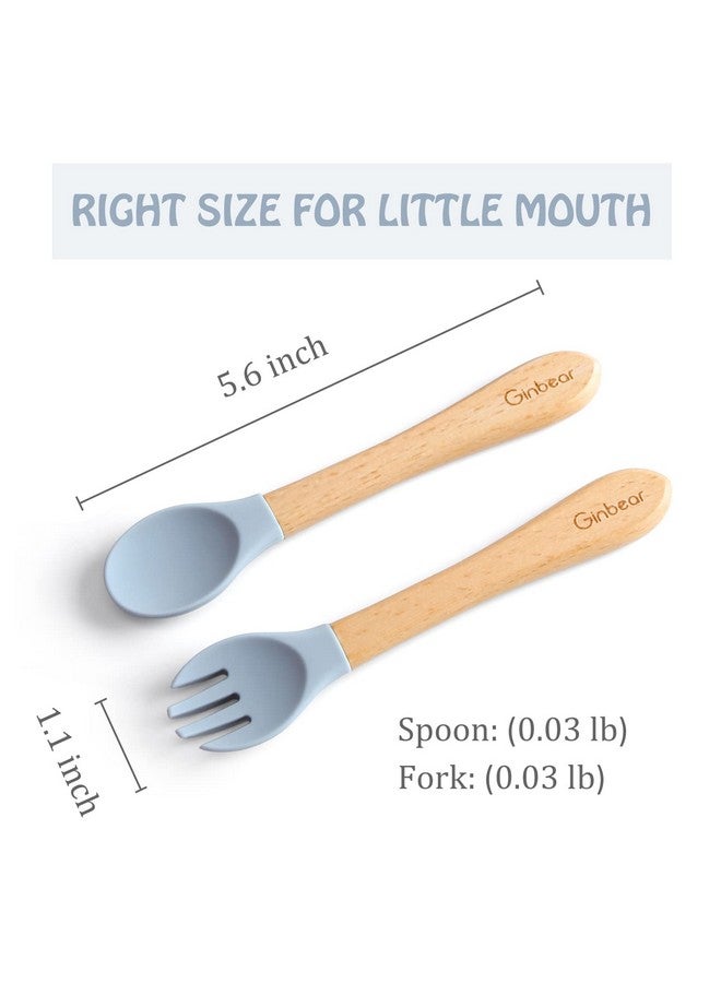 Ginbear Silicone Baby Spoons and Forks Self-feeding 12-18 Months, Soft-Tip Baby Flatware Sets, Toddler Feeding Utensils for Child, 4 Piece Set (Hazy Green/Almond) - Image 3