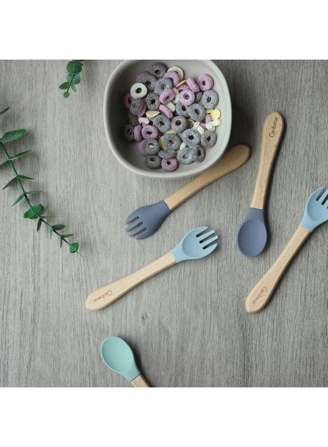 Ginbear Silicone Baby Spoons and Forks Self-feeding 12-18 Months, Soft-Tip Baby Flatware Sets, Toddler Feeding Utensils for Child, 4 Piece Set (Hazy Green/Almond) - Image 2