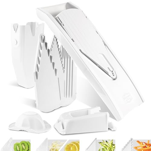 Börner Mandoline Slicer V1 (Professional Set) • V-Slicer with 4 Inserts, Fruit Holder, Docking Station, Box • Adjustable Vegetable Slicer • Cuts into Slices, Strips & Dices • Color: White - Image 1