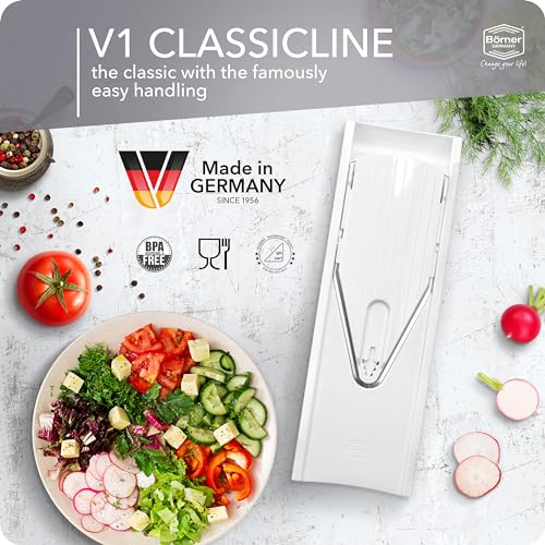 Börner Mandoline Slicer V1 (Professional Set) • V-Slicer with 4 Inserts, Fruit Holder, Docking Station, Box • Adjustable Vegetable Slicer • Cuts into Slices, Strips & Dices • Color: White - Image 3