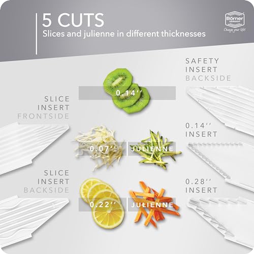 Börner Mandoline Slicer V1 (Professional Set) • V-Slicer with 4 Inserts, Fruit Holder, Docking Station, Box • Adjustable Vegetable Slicer • Cuts into Slices, Strips & Dices • Color: White - Image 2