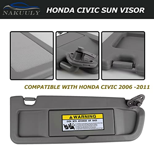 Nakuuly Left Driver and Right Passenger Side Sun Visor Atlas Gray Compatible with Honda Civic 2006 2007 2008 2009 2010 2011 Replaces # 83280-SNA-A01ZA 83230-SNA-A01ZA - Image 3
