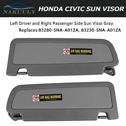 Nakuuly Left Driver and Right Passenger Side Sun Visor Atlas Gray Compatible with Honda Civic 2006 2007 2008 2009 2010 2011 Replaces # 83280-SNA-A01ZA 83230-SNA-A01ZA - Image 2