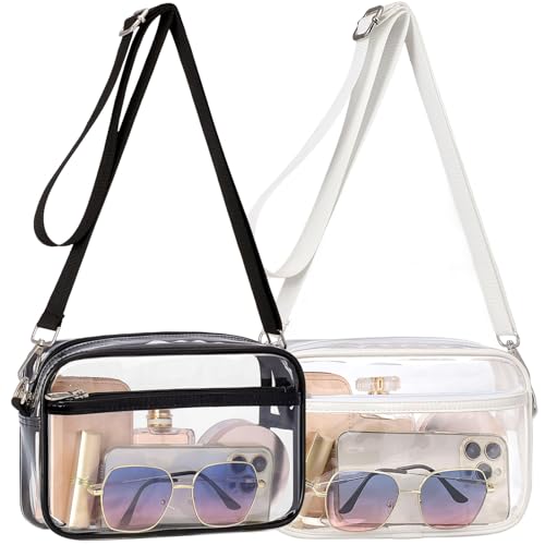 PACKISM Clear Purses for Women Stadium - 2 Pack Clear Bag Stadium Approved Crossbody Concerts Bag with Widen Front Pocket for Game Day Events Sports Festivals, Black & White - Image 1