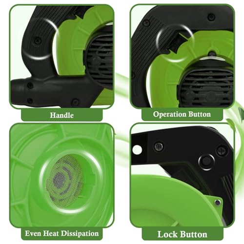 ORILEY 700W Electric Leaf Blower Garden Dust Cleaner 16000 RPM Suction 510 GMS Airfoil Dirt Extraction 210km/h Airflow with Unbreakable Body & Glossy Finish for Snow (Green/Black, 1Pc) - Image 4