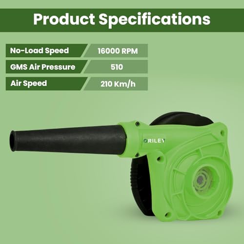 ORILEY 700W Electric Leaf Blower Garden Dust Cleaner 16000 RPM Suction 510 GMS Airfoil Dirt Extraction 210km/h Airflow with Unbreakable Body & Glossy Finish for Snow (Green/Black, 1Pc) - Image 2