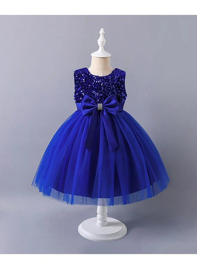 Mark & Mia Mark & Mia Sequins Embellished & Bow Detailed Sleeveless Tulle Dress - Blue