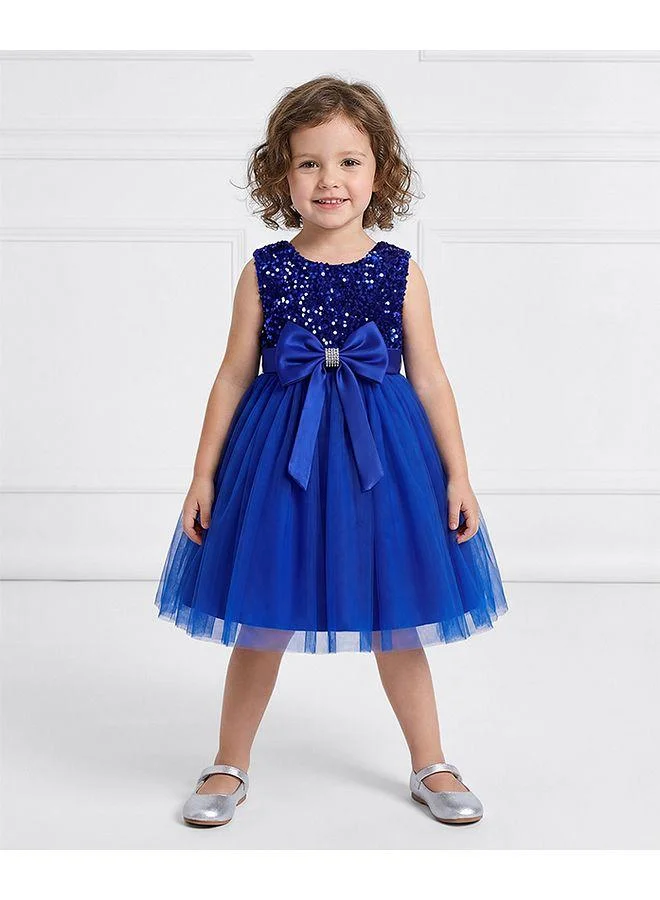 Mark & Mia Mark & Mia Sequins Embellished & Bow Detailed Sleeveless Tulle Dress - Blue