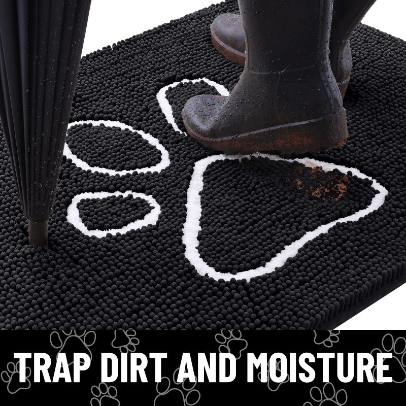 Smiry Dog Door Mat for Muddy Paws, Absorbent Dirt Trapper Non Slip Quick Dry Washable Chenille Mat for Mud Dogs, Entry Rug for Indoor and Outdoor (30x20 Inches, Black and White) - Image 2