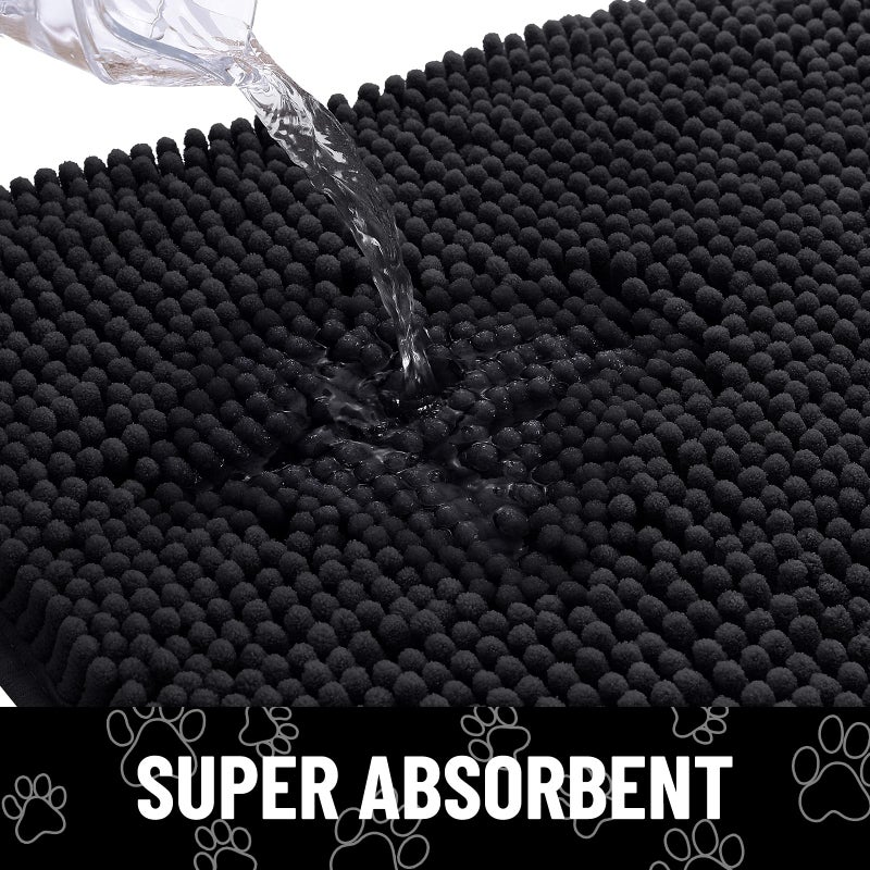 Smiry Dog Door Mat for Muddy Paws, Absorbent Dirt Trapper Non Slip Quick Dry Washable Chenille Mat for Mud Dogs, Entry Rug for Indoor and Outdoor (30x20 Inches, Black and White) - Image 5