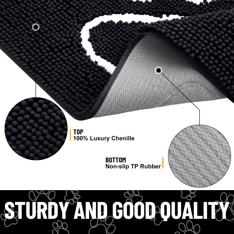 Smiry Dog Door Mat for Muddy Paws, Absorbent Dirt Trapper Non Slip Quick Dry Washable Chenille Mat for Mud Dogs, Entry Rug for Indoor and Outdoor (30x20 Inches, Black and White) - Image 3