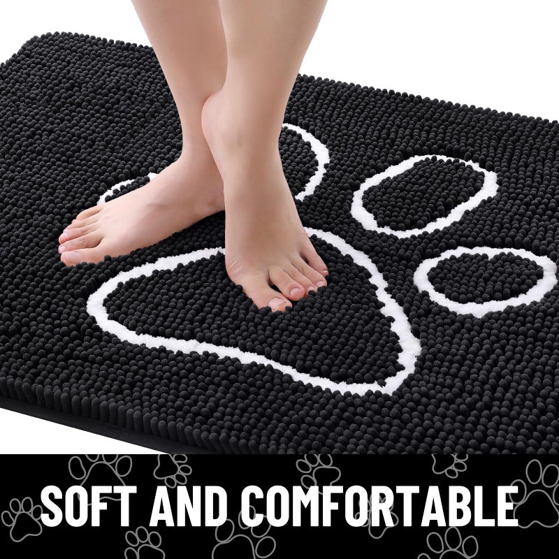 Smiry Dog Door Mat for Muddy Paws, Absorbent Dirt Trapper Non Slip Quick Dry Washable Chenille Mat for Mud Dogs, Entry Rug for Indoor and Outdoor (30x20 Inches, Black and White) - Image 4