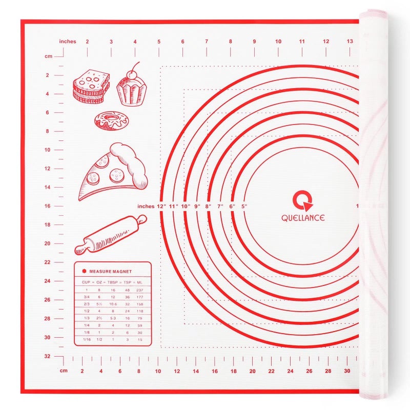 Quellance Silicone Baking Mat for Baking, 16" x 24" Pastry Mat for Rolling Dough Non Slip Extra Large, Fondant Mat with Measurement, Kitchen Counter Mat for Pie Crust, Pizza and Cookies, Oven Liner Mat, Red - Image 1