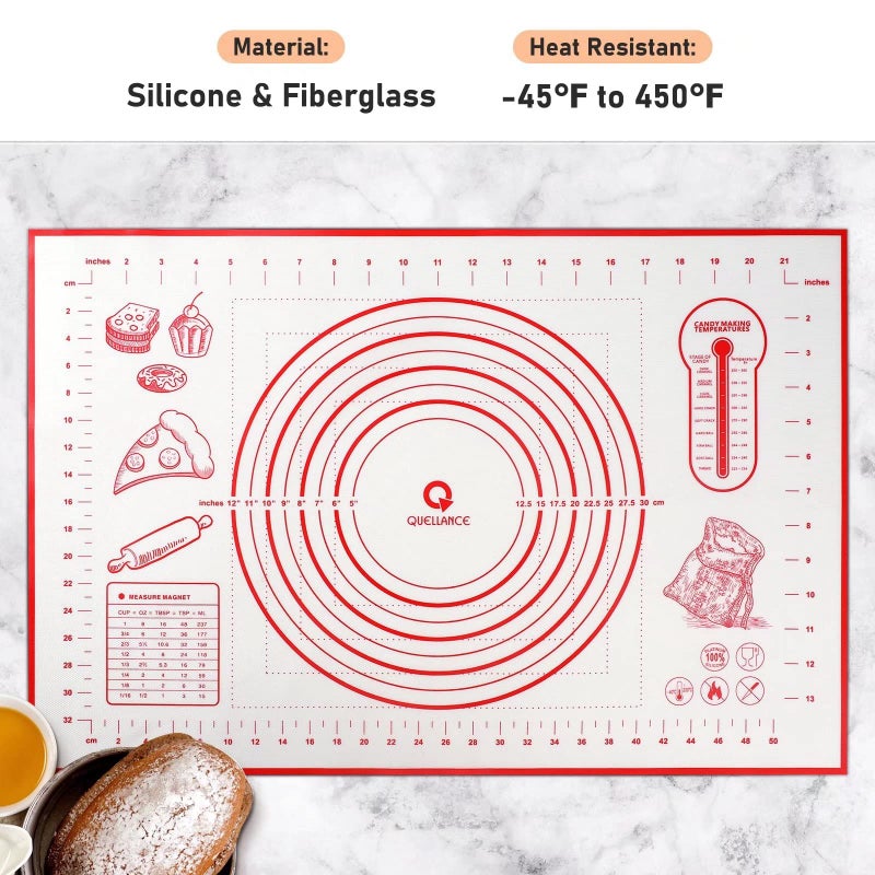 Quellance Silicone Baking Mat for Baking, 16" x 24" Pastry Mat for Rolling Dough Non Slip Extra Large, Fondant Mat with Measurement, Kitchen Counter Mat for Pie Crust, Pizza and Cookies, Oven Liner Mat, Red - Image 2