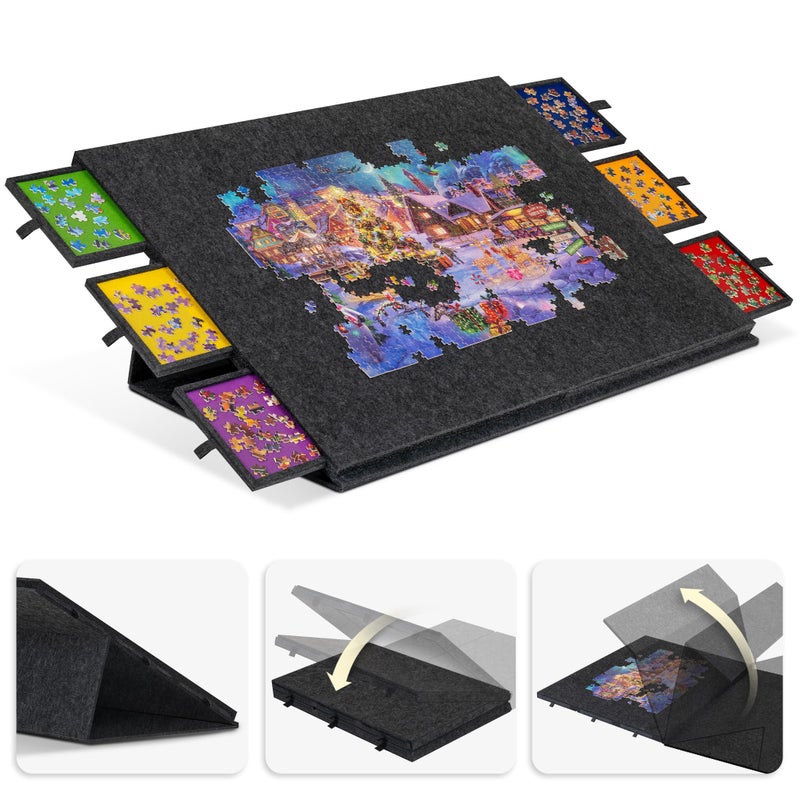 LAVIEVERT 2000 Pieces Portable Jigsaw Puzzle Board with 6 Drawers Trays Tilting Puzzle Table with 2in1 Stand Cover Lightweight Game Storage Saver with Puzzle Easel Dark Gray - Image 4