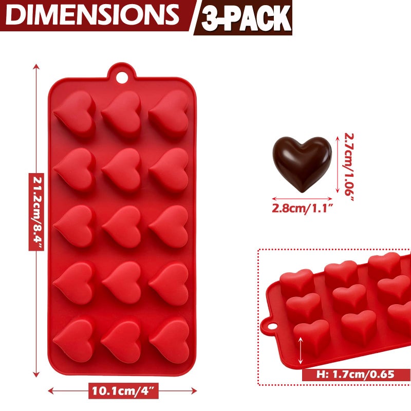 ZINDIACINE 3-Pack Heart Molds Silicone, Mini Heart Shape Chocolate Candy Molds for Baking, Non-stick Valentine's Day Silicone Heart Mold for Cakes Candies Soap Ice Cube Jelly Gummy - Image 3