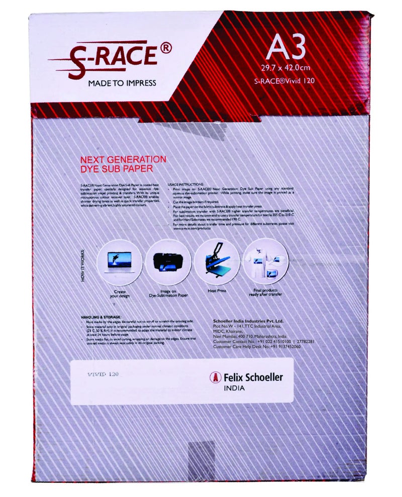 S-RACE: Vivid Dye Sublimation Paper 120 GSM (A3 size, 100 sheets, Pack of 1) Instant Dry, Heat Transfer Paper for Mug Printing, Mobile cases, Polyester clothes, T-shirts, Keychains & Other Ceramics - Image 2