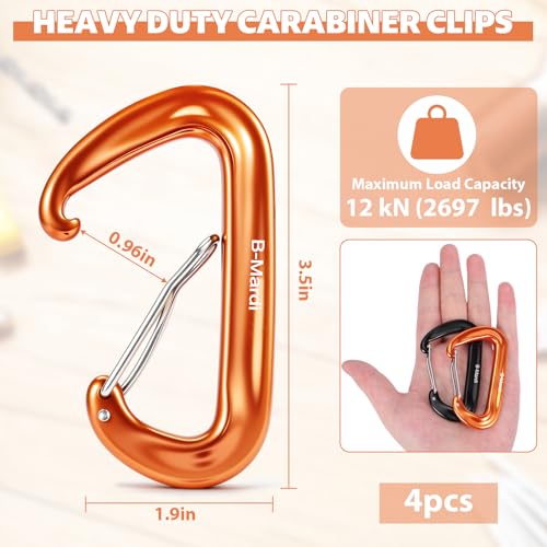 B-Mardi Carabiner Clips Heavy Duty 12kN (2697 lbs)-Lightweight Locking Carabiners for Camping, Hiking, Hammock, Dog Leash Harness, Outdoor and Gym etc, Keychains& Utility - Image 2